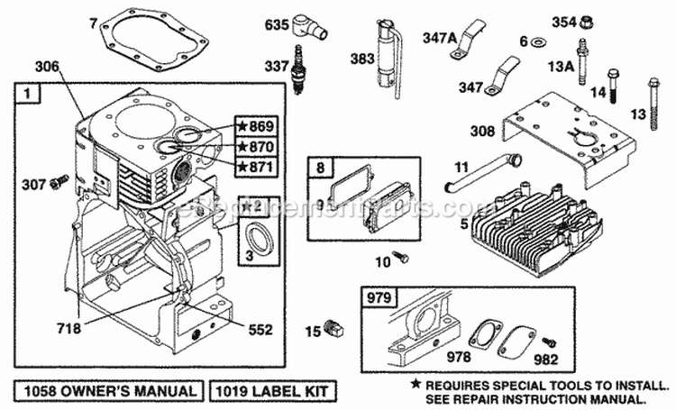 Cylinder Head Diagram and Parts List for 195432-0830-99  Briggs and Stratton Engine
